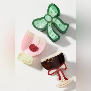 Anthropologie Frasier Sterling Cocktail Hair Claws, Set of 3